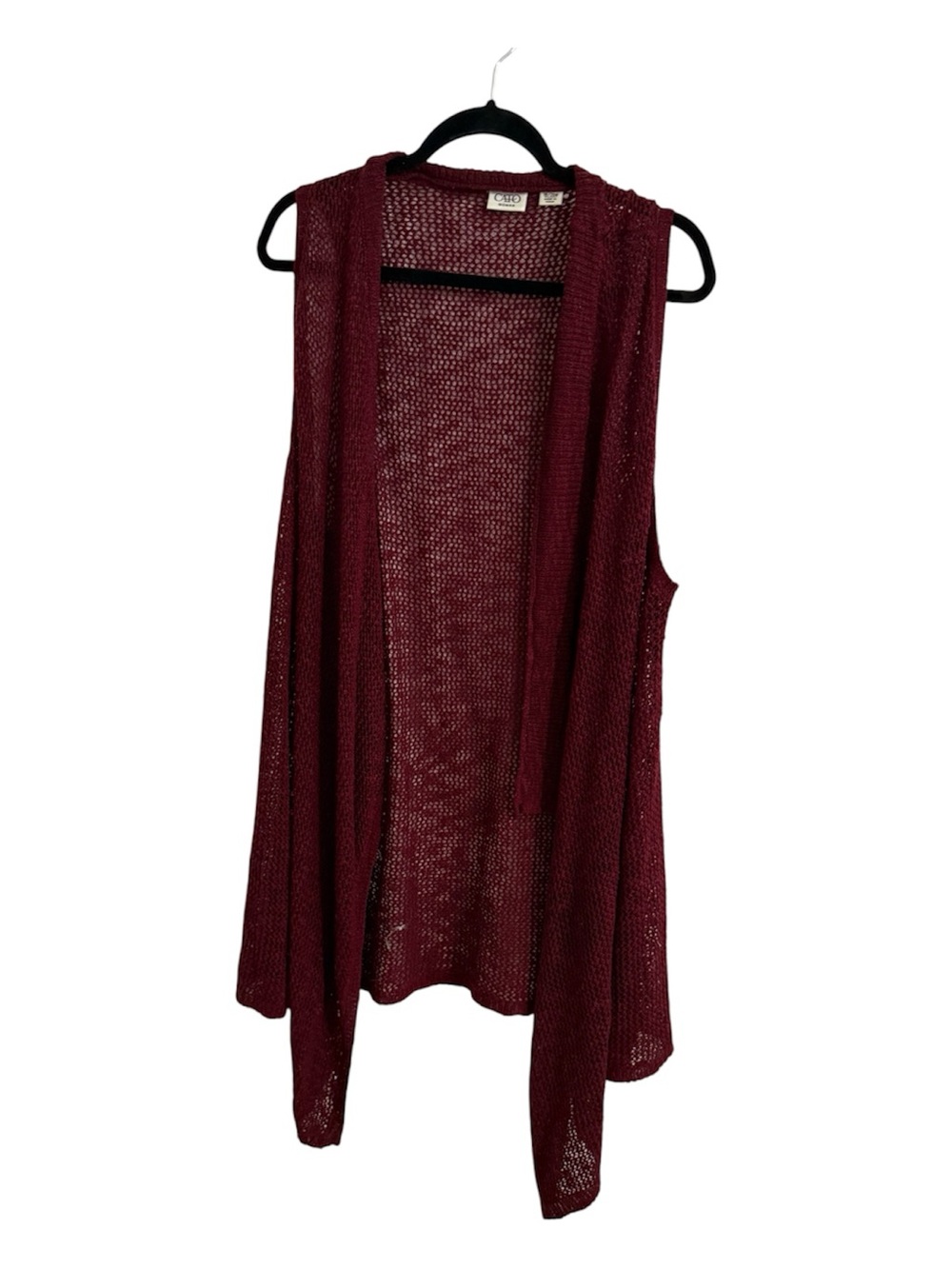 Cato Woman Burgundy Open Knit Sleeveless Cardigan Vest 18/20W